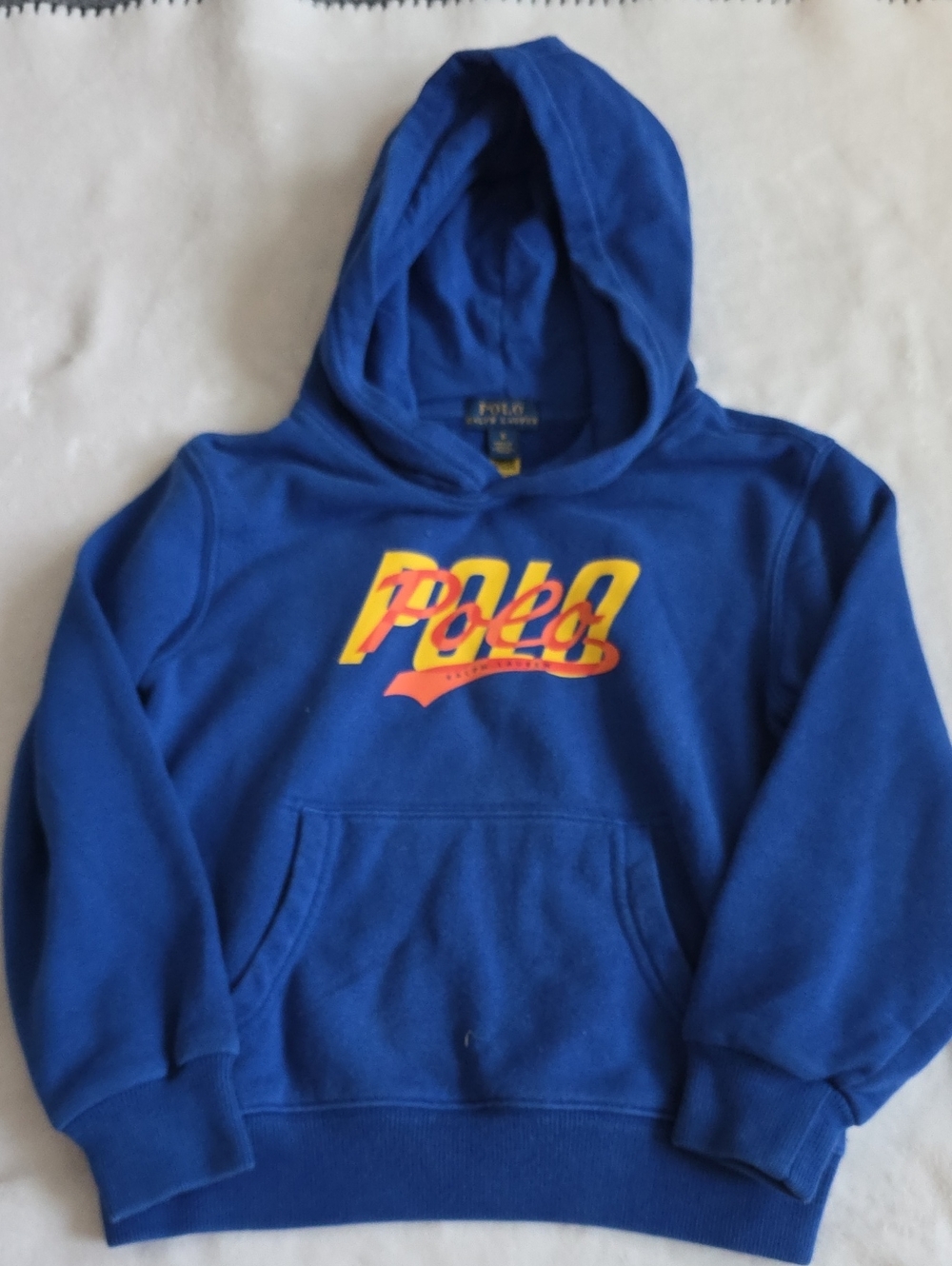 Polo by Ralph Lauren Royal Blue Kids Hoodie with Yellow & Orange Logo - Size 6